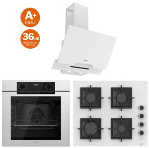 Ferre FryArt Beyaz Ankastre Set QEP63CB Ankastre Fırın, SC206-FA Ankastre Ocak, D064-SA SilentArt Davlumbaz