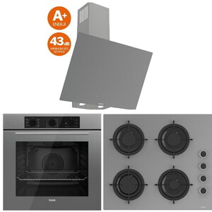 Ferre Gri Ankastre Set QBL62CPR Ankastre Fırın,CS208 60cm Ankastre Ocak, D079-SA SilentArt Cam Davlumbaz