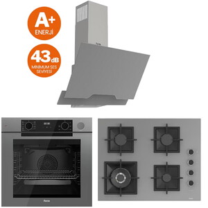 Ferre Gri Set (D065-SA Gri DAVLUMBAZ - SC408-WFA Gri Ocak- QEP64CPR Fırın)
