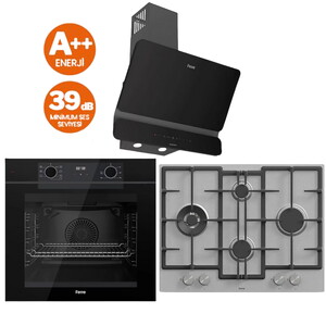 Ferre Siyah Set (D080-SA Siyah DAVLUMBAZ - ED071/WFA İnox Ocak- QEP63CS Fırın)