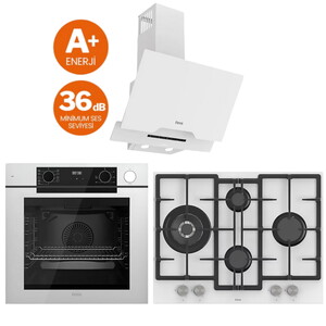 Ferre Beyaz Set (D064-SA Beyaz DAVLUMBAZ - ED076/WFA Beyaz Ocak- QEP64CB Fırın)