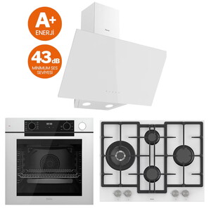 Ferre Beyaz Set (D078 Beyaz DAVLUMBAZ - ED076/WFA Beyaz Ocak- QEP64CB Fırın)