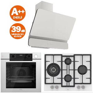 Ferre Beyaz Set (D081 Beyaz DAVLUMBAZ - ED076/WFA Beyaz Ocak- QEP63CB Fırın)