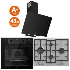 Ferre Siyah Set (D077-SA Siyah DAVLUMBAZ - ED071 Inox Ocak- QEP64CS Fırın)