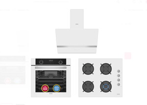 Simfer Airfry 8216 76 lt Beyaz Ankastre Fırın, Simfer 3507 Beyaz Cam Ankastre Ocak, Simfer 8739 60 cm Beyaz Cam Duvar Tipi Davlu
