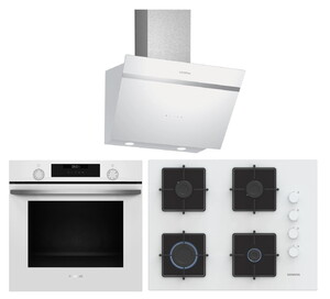 Siemens HU717ABV0T Beyaz Ankastre Fırın, Siemens iQ300 EO7C2PP30O Beyaz Cam Ankastre Ocak, Siemens iQ300 LC66KPJ20T Beyaz Duvar